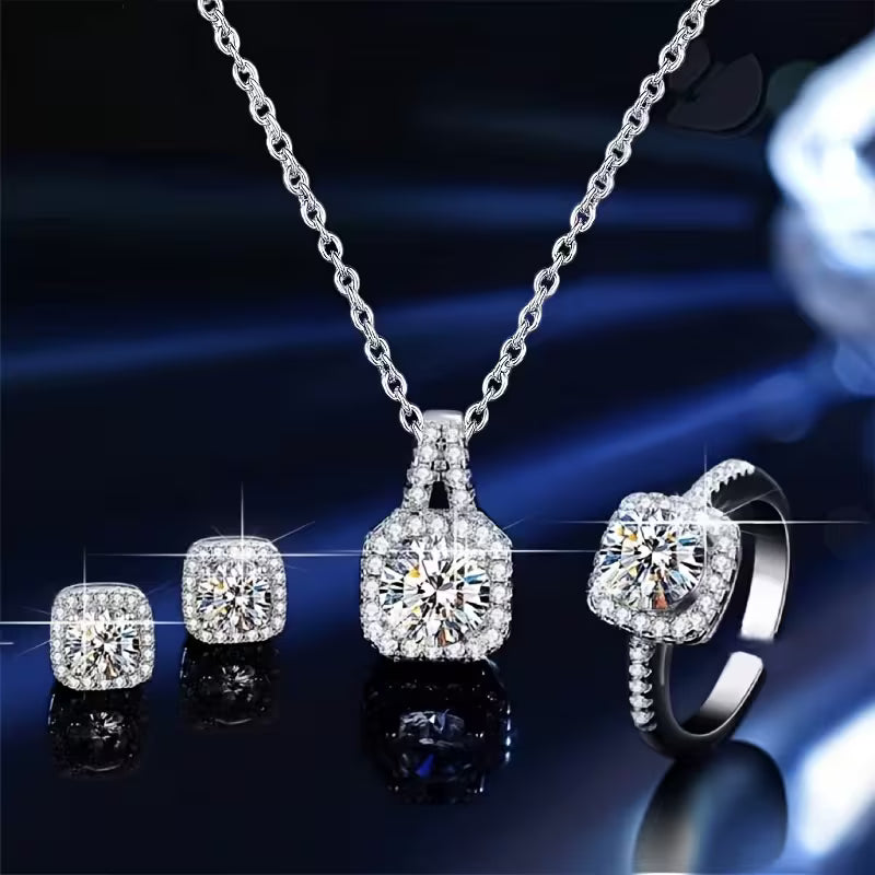 Jewelry Set Including a Sparkling Necklace, Earrings, And a Ring