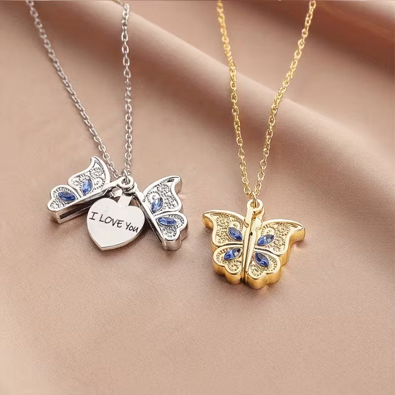 Stylish Classic Openable Butterfly Heart Pendant Necklace