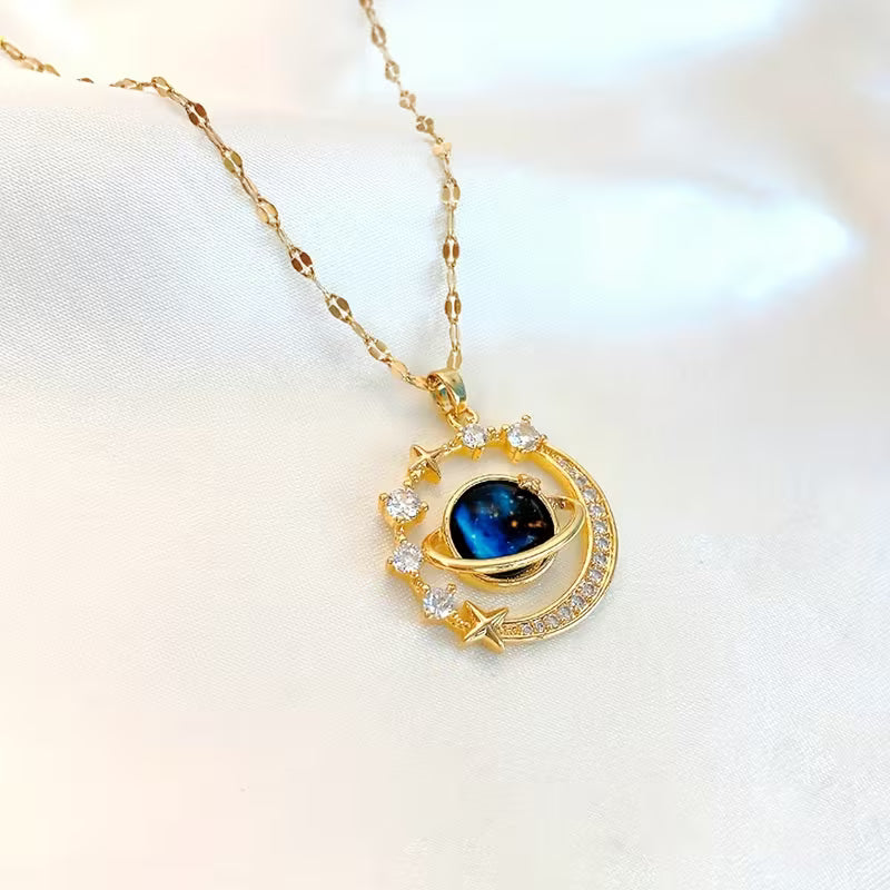 Dreamy Planet Moon Pendant Necklace,