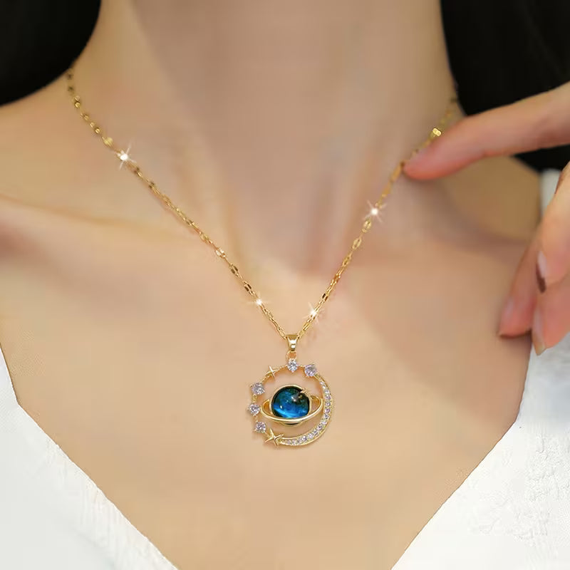 Dreamy Planet Moon Pendant Necklace,