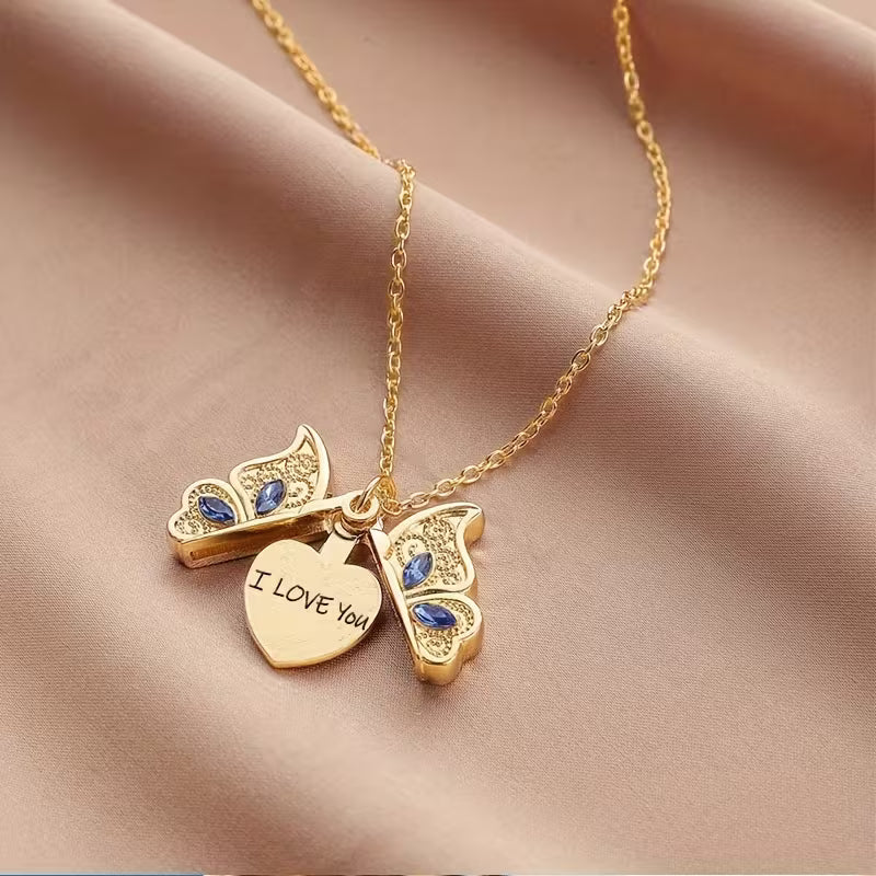 Stylish Classic Openable Butterfly Heart Pendant Necklace
