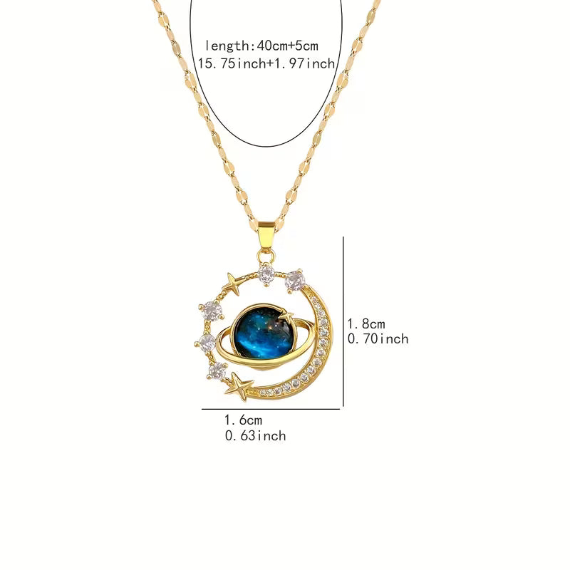 Dreamy Planet Moon Pendant Necklace,