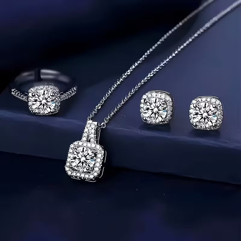 Jewelry Set Including a Sparkling Necklace, Earrings, And a Ring