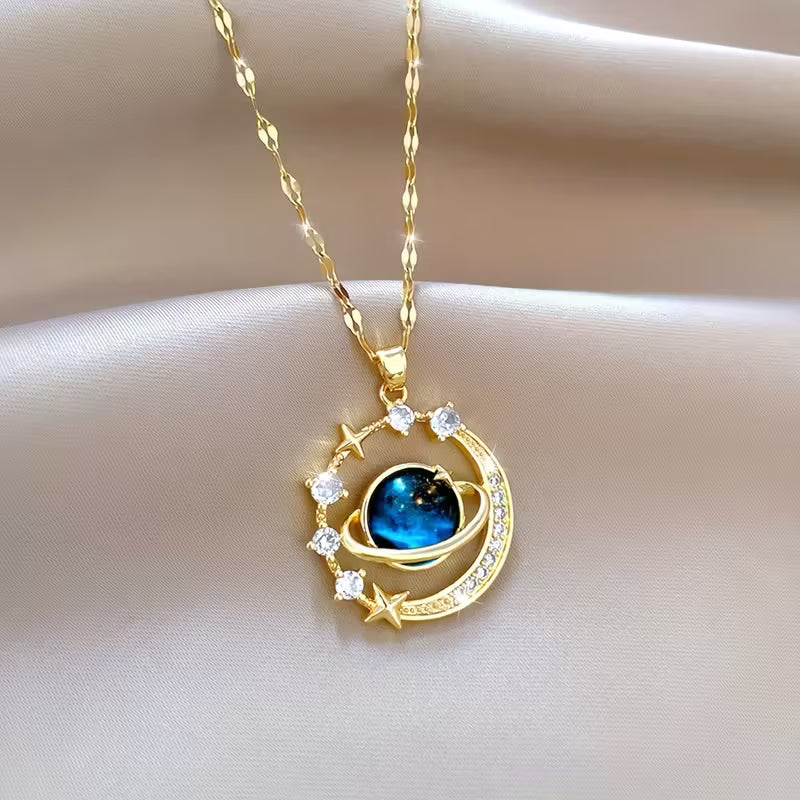 Dreamy Planet Moon Pendant Necklace,