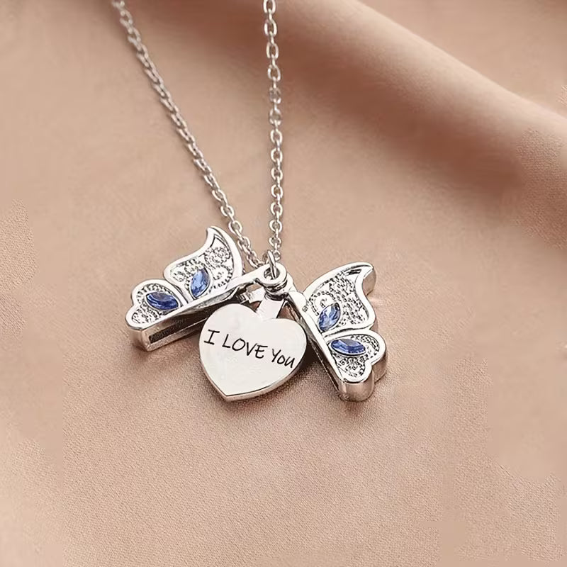 Stylish Classic Openable Butterfly Heart Pendant Necklace