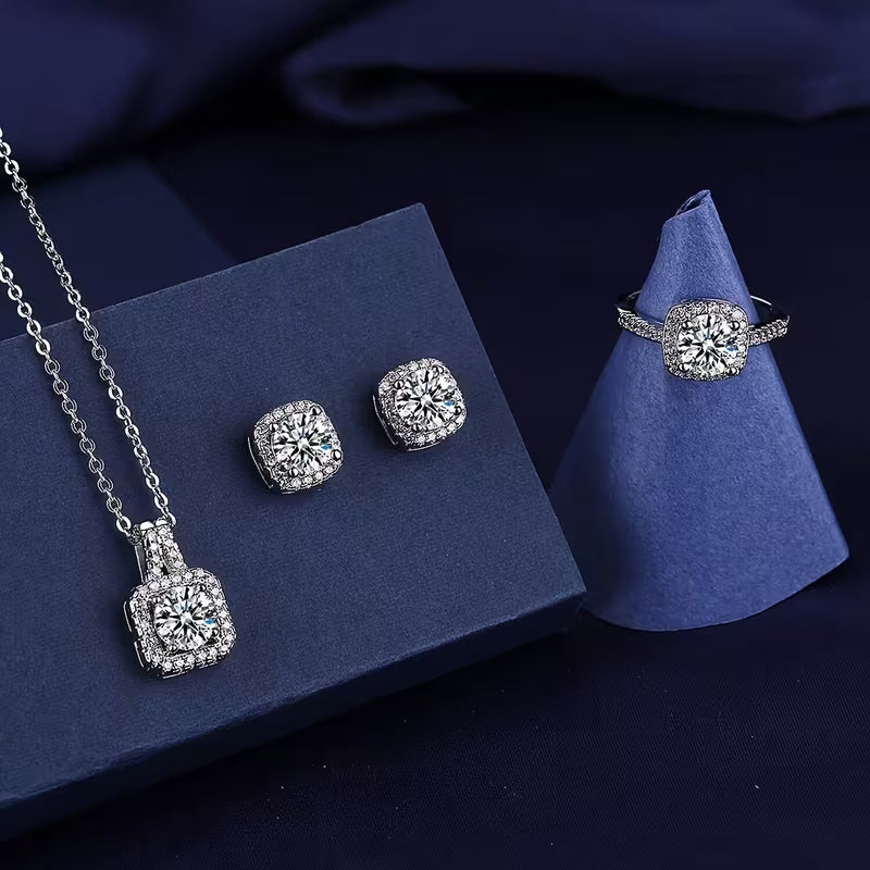 Jewelry Set Including a Sparkling Necklace, Earrings, And a Ring
