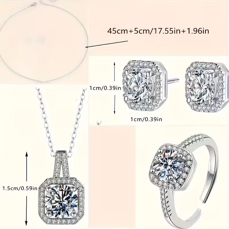 Jewelry Set Including a Sparkling Necklace, Earrings, And a Ring
